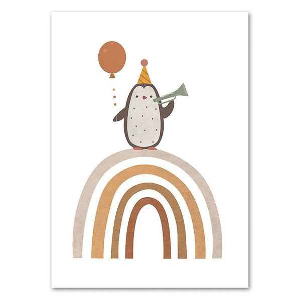 Cartoon Penguin with Rainbow